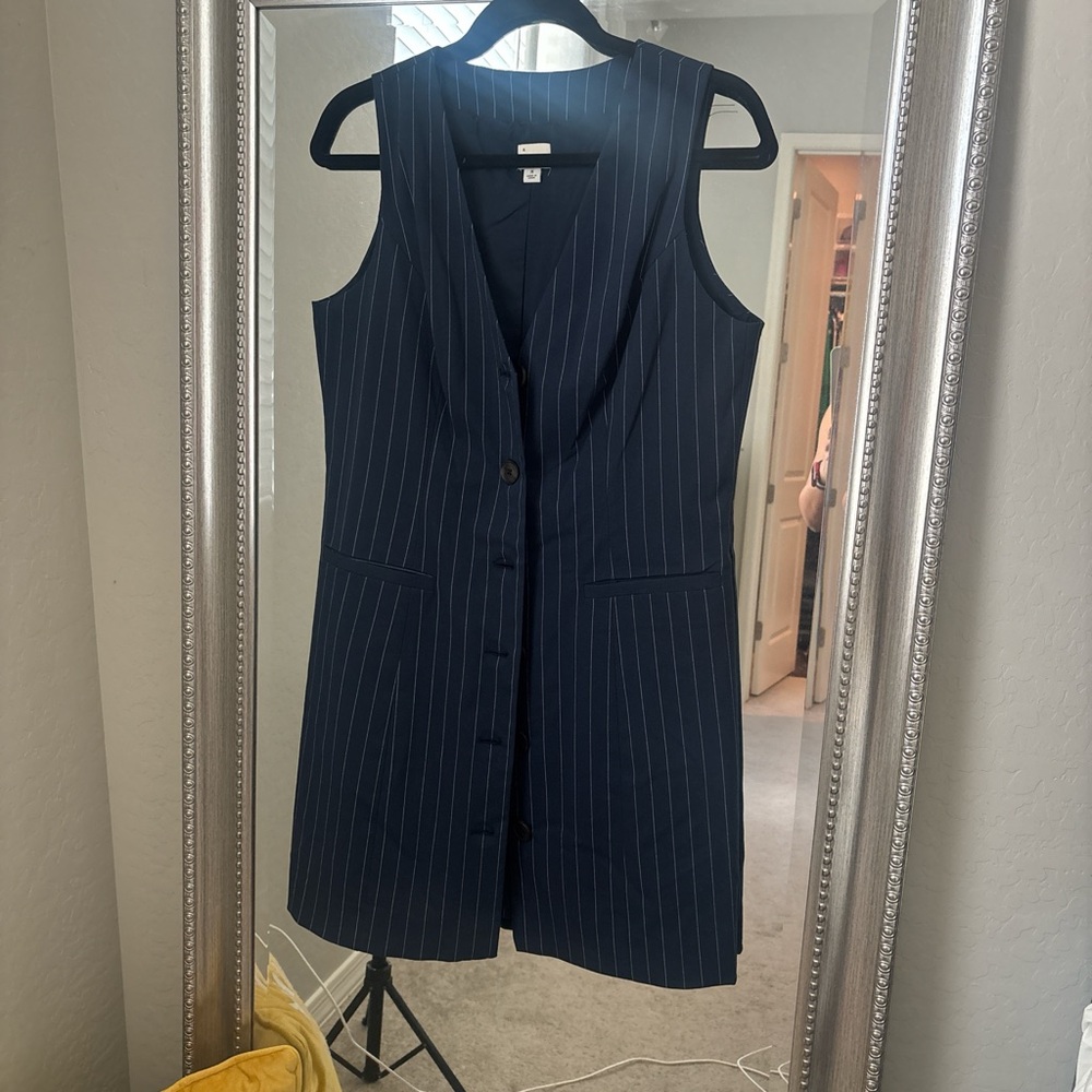 A New Day Navy and White Striped Vest Dress